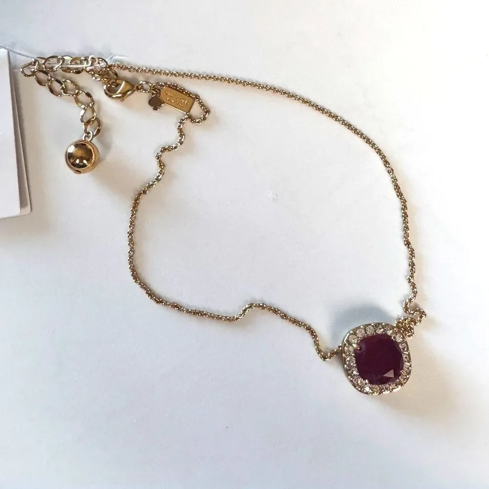 Kate Spade New York Basket Pave Pendant Necklace Gold Tone Red Stone NEW Retired